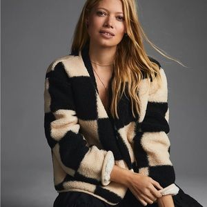 Anthropologie Moon River Faux Shearling Check Jacket